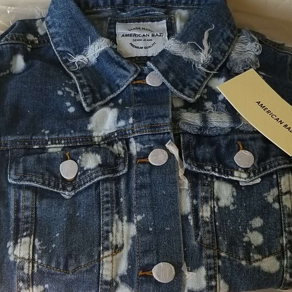 NWT American Bazi Distressed Jean Jacket